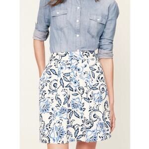 LOFT Blue White Floral Size 12 A-Line Knee Length Summer Casual Work Skirt